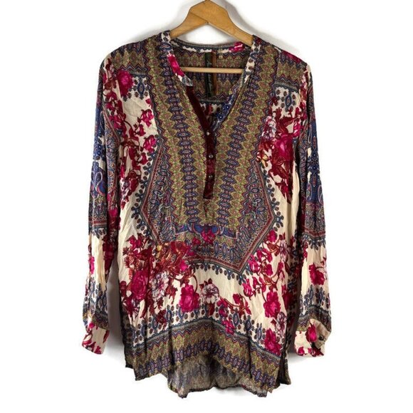 Aratta Silent Journey Tops - Aratta Silent Journey Womens Tunic Blouse Shirt Top Size Large Pink Floral Boho